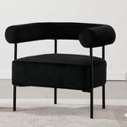 Modern Accent Chair with Curved Back, Small Living Room Vanity Chair, Black Comfy Velvet Barrel Armchair with Metal Legs & Upholstered for Bedroom, Makeup Room