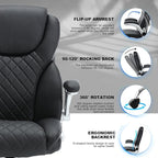 Executive Office Chair, High Back Faux Leather Ergonomic Office Desk Chairs with Wheels, 90-120° Rocking Managerial Swivel Home Computer Chairs with Flip up Arms Lumbar Support(Black)