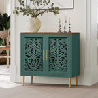 ARTPOWER Accent Cabinet with 2 Doors, Vintage Hollow Carving Buffet Cabinet, Sideboards and Buffets with Storage, Credenza for Living Room, Kitchen, Dining Room, Entryway, Hallway, Green