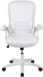 Flash Furniture Porter High-Back Swivel Office Chair with Adjustable Lumbar Support and Height, Ergonomic Mesh Desk Chair with Flip-Up Armrests, White