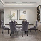 Velvet Upholstered Dining Chairs Set of 8, Modern Style Kitchen Side Chairs with Nailhead Trim and Wood Legs,Metal Pulling Ring for Dining Room Living Room(Grey)