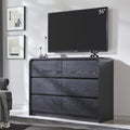 Modern 6 Drawers Dresser for Bedroom, 47" Wide Wood Dressers & Chests of Drawers w/Curved Profile Design, Mid Century Modern Dresser w/Natural Texture for Bedroom, Living Room, Black