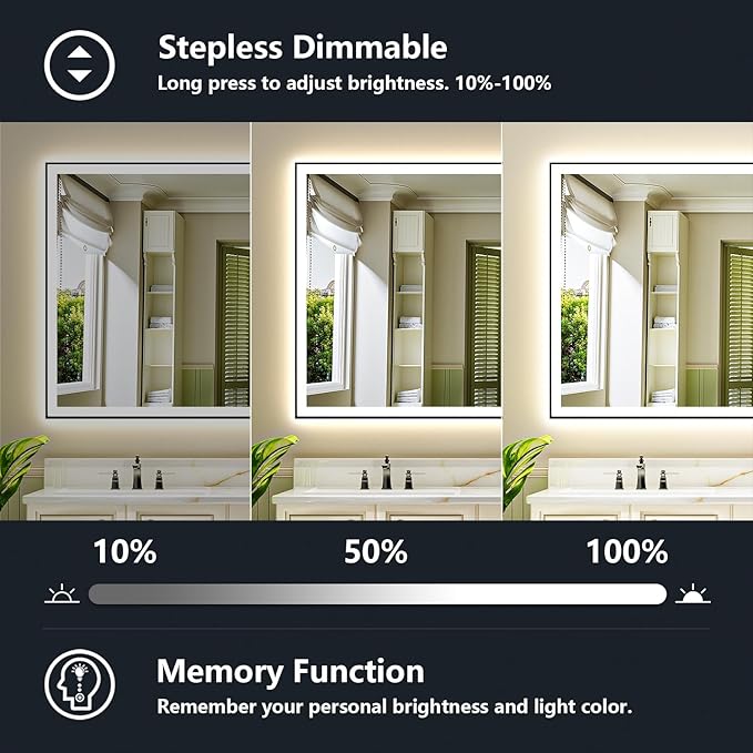 66x36 Inch LED Bathroom Mirror with Lights (Front Lit and Backlit) Black Framed Lighted Vanity Mirror for Bathroom Wall Dimmable Anti-Fog Memory Tempered Glass Horizontal/Vertical