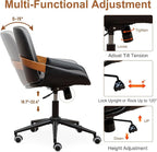 Small Home Office Chair No Arms,PU Leather Desk Chair with Wheels,Adjustable Height Work Chair,360° Swivel Computer Desk Chair for Office, Reading and Study (Black)
