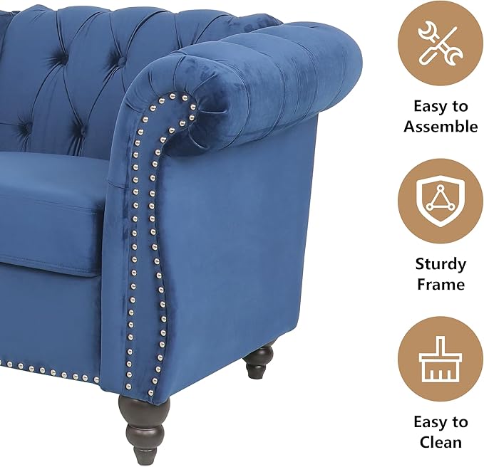 2 Piece Living Room Furniture Set, Velvet Loveseat and Chair Set, Mid Century Modern Upholstered Sofa Couch with Cushions, Comfy Tufted Chesterfield Couches for Living Room, Bedroom, Office