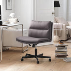 EMIAH Armless Office Desk Chairs with Wheels Criss Cross Chair PU-Leather Mid-Back Ergonomic Home Office Computer Comfortable Thickened Cushion Adjustable Swivel Chair-Chocolate Brown