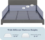 Allewie King Size Bed Frame with Adjustable Headboard, Upholstered Platform Bed with Wood Slats, Heavy Duty Mattress Foundation, No Box Spring Needed, Noise-Free, Easy Assembly, Dark Grey
