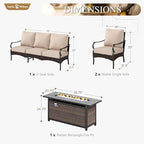 Sophia & William Patio Furniture Set with Fire Pit Table, 4 PCS Metal Outdoor Conversation Set with Fire Pit Table, 2 Sofa Chairs,3-Seater Couch for Outdoor Seating, Backyard, Porch(Beige)