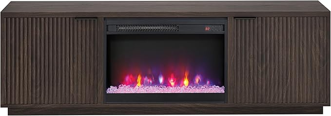 Henn&Hart Rectangular TV Stand with 26" Crystal Fireplace for TV's up to 78" in Alder Brown, for Home, Living Room, Bedroom, Entertainment Room, Office