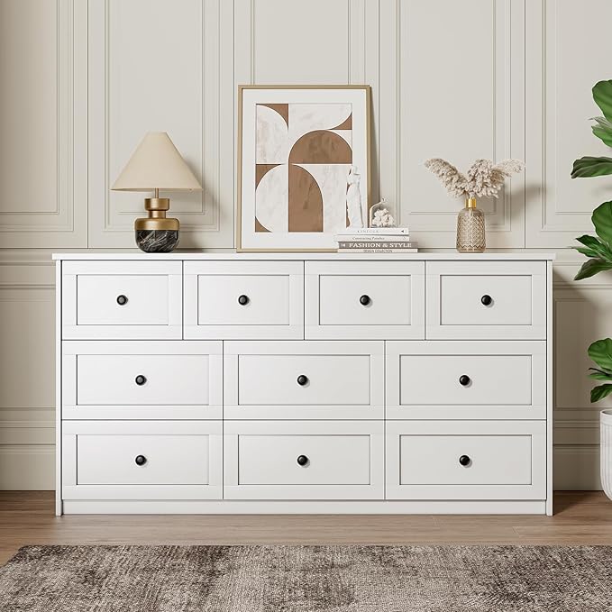 10 Drawer Double Dresser for Bedroom, 59.1" Wide Dressers & Chests of Drawers with Large Capacity Storage,White Dresser for Bedroom,Hallway,White