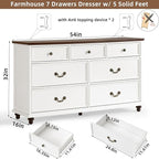 Farmhouse Dresser and Nightstand Sets, Wood 54" Wide Dresser & 24" Night Stand with Charging Station, 2 Piece Bedroom Furniture Set, Chest of Drawers for Bedroom, Home, Living Room, Hallway