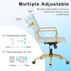 Ergonomic Office Chair White and Gold Leather Desk Chair for Home Office, Mid Century Comfy Executive Computer Chair Adjustable Swivel