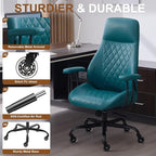 Home Office Desk Chair, Ergonomic High Back Leather Computer Chair with Lumbar Support, Adjustable Height & Recline, Swivel Executive Office Chair with Armrests and Rubber Casters, Green