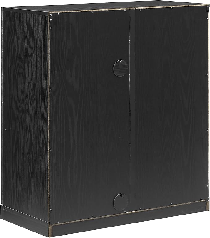 Crosley Furniture Essen Stackable Glass Door Kitchen Pantry Storage Cabinet, Accent Cabinets for Entryway, Black