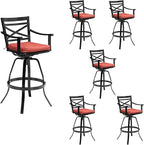 Pellebant 30" Sunbrella Outdoor Bar Stools Set of 6, Aluminum Swivel Patio Bar Height Bar Stools with Back & Footrest, for Deck Lawn Garden(Red)