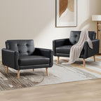CANMOV 29" W Oversized Leather Accent Chair Set of 2, Armchair Button Back, Mid Century Modern Accent Chairs for Living Room, Modern Upholstered Bed Room Chair Cozy Armchair with Wood Legs, Black