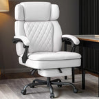 400lbs Office Chair with Foot Rest, Ergonomic Big and Tall Office Chair with Adjustable Headrest, High Back PU Leather Computer Chair,Comfy Heavy Duty Office Desk Chair (Classic White)
