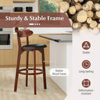 COSTWAY Bar Stool Set of 4, 30.5'' Bar Height Barstools w/Curved Backrest, Faux Leather Cushion & Rubber Wood Frame, Mid Century Modern Island Chairs for Kitchen Bar Cafe, Walnut