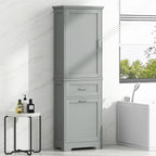 Tall Bathroom Storage Cabinet, Freestanding Storage Cabinet with 1 Door, 2 Different Size Drawers for Bathroom Living Room (Grey)