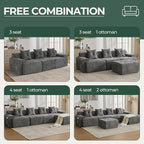 101.65” Modular Sectional Couch for Living Room, Modren L-Shape Cloud Sectional 3-Seater Sofa with Movable Ottoman, Woven Texture Upholstery Boneless Couch, No Assembly Grey