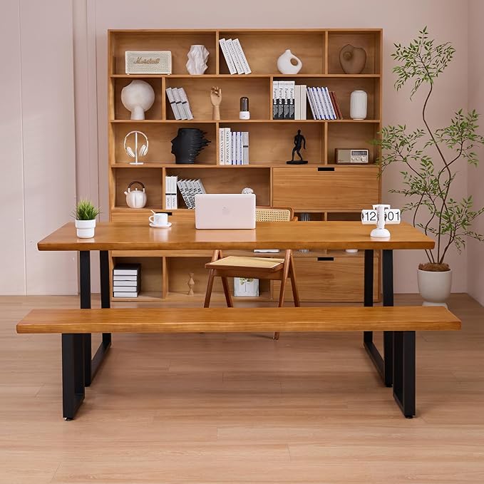 Modern Solid Wood Executive Desk – Spacious and Minimalist Home Office Workstation Perfect for Writing and Professional Use (Light Brown, 55.12)