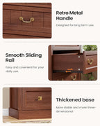 AOGLLATI Farmhouse 5 Drawers Dresser for Bedroom, 48” Tall Wood Rustic Chest of Drawers with Natural Texture, Vintage Design, Black Storage Dresser for Bedroom,Oak Brown
