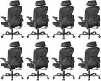 ZZH Ergonomic Office Chair Set of 8 with Adjustable Lumbar Support and Headrest, Mesh Home Office Desk Chair with Wheels and Flip-up Arms, Black