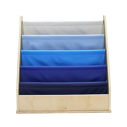 Factory Direct Partners 13745-NVPB Birch SoftScape Sling Book Display, 4-Shelf Vinyl Storage for Kid"s Books and Magazines for Bedroom, Playroom, Daycare, Preschool or Classroom - Navy/Powder Blue
