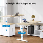 HUANUO L Shaped Standing Desk, Electric Executive Desk with Drawers, Adjustable Height Stand Up Desk, 55″ x 23.6″ One-Whole Piece Desktop, Computer Desk with 4 Memory Presets, Light Walnut