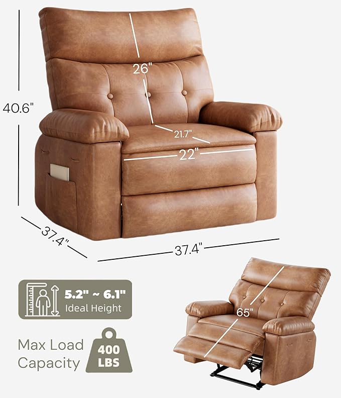 GarveeHome Recliner Chairs, Classic Manual Leather Recliner, Home Theater Seating with Lumbar & Arms Support for Living Room, Bedroom and Nursery - Coffee (Coffee, Standard)
