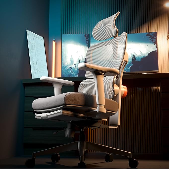 Newtral Ergonomic Mesh Office Chair with Footrest,Laptop Desk, Adaptive Lumbar Support, High Back Desk Computer Chair with Soft 4D Armrest,Adjustable Headrest,136°Tilt Function for Home & Office