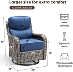 Swivel Patio Chairs Set of 2, High Back Comfortable Outdoor Glider Chairs, 6" Thick Cushion, Wicker, Gray, Blue Cushion