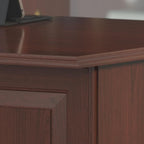 Bush Furniture Saratoga L Shaped Computer Desk with Drawers and Storage in Linen White Oak | Large Corner Office Table for Workspace