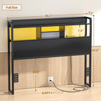 Unikito Headboard for Full Size Bed with Storage Shelf, Head Board with 3 Outlets and 2 USB Ports, Headboards with RGB LED Light, Height Adjustable, Sturdy and Stable, Easy Assembly, Black