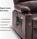MCombo Medium Lay Flat Dual Motor Power Lift Recliner Chair Sofa with Massage and Heat for Elderly People, Infinite Position, Faux Leather 7679 (Dark Brown, Medium)