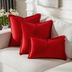 FUTEI Christmas Red Velvet Decorative Throw Pillow Covers 22x22 Set of 2,Soft Cozy Edge with Tassels Cushion Case,Boho Modern Home Decor for Couch Bed Living Room