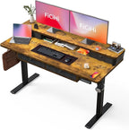FiCiHi Adjustable Height Standing Desk with 4 Drawers,55 x 24 inches Electric Sit Stand Home Office Desk with Two Tiers, 3 Memory Presets, Monitor Stand Riser