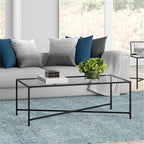 Henley 48'' Wide Rectangular Coffee Table with Glass Top in Blackened Bronze