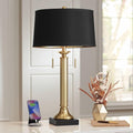 Possini Euro Design Wynne 30" Tall Traditional Glam Table Lamp with USB Ports A+C Charging Warm Gold Metal Black Drum Shade for Living Room Bedroom House Bedside Nightstand Office Reading Family