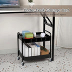 2 Tier Metal Rolling Utility Cart with Wheels Under Desk Storage Cart with Handle, Roll Around Organizer Trolley for Small Space Pantry Bathroom Home Kitchen Office Snack Baby Supplies, Black