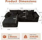 113 in Oversized Cloud Sofa with L Shape Chaise, Sectional Couches for Living Room, Assembly Free Modular Comfy Corduroy Sofa with Left Facing Chaise Longue for Home Apartment (Left Chaise, Black)
