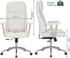 High Back Office Desk Chair,Ergonomic Reclining Office Chair,Modern Swivel Computer Chair,Conference Room Chairs,Cream White Leather Chair with Lumbar Support,330lbs
