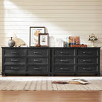 Farmhouse Black Bedroom Sets of 4, Includes 6 Drawer Large Dresser, Vintage Night Stand with 3 Drawers, Small 5 Chest of Drawers, Wood Rustic Dresser & Nightstand Set for Home, Living Room