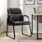 NEWBULIG Waiting Room Guest Chair, Stationary Office Reception Chairs No Wheels, Comfy Padded Arms and Seld Base, for Conference Room Lobby Home Computer Desk Bedroom Elderly, Black