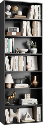 FACBOTALL 82" Tall Bookshelf, 7-Tier Open Shelves Bookcase, Freestanding Display Storage Shelves, Tall Bookcase Home Decor Furniture for Home Office, Living Room, Bedroom, Black