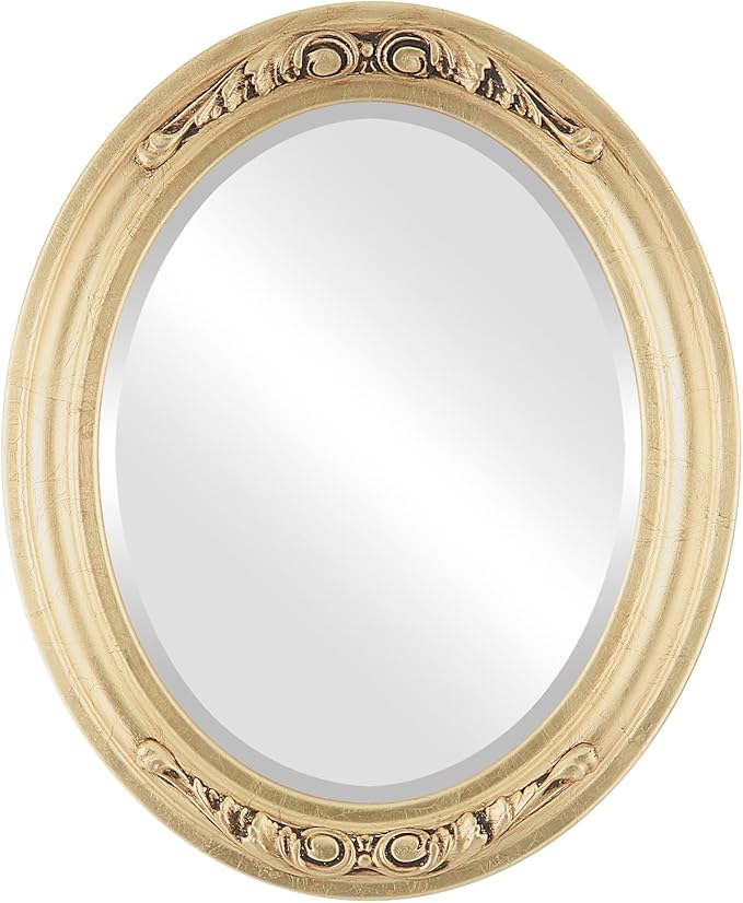 OVALCREST Oval Beveled Wall Mirror for Home Decor - Florence Style - Gold Leaf - 44" x 34"