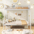 Giantex Metal Bunk Beds Twin Over Full Size, Heavy Duty Loft Bunk Bed with Ladder & Guardrail, Space Saving Bunk Bed for Dorm Apartment, Teens & Adults, Noise-Free, No Box Spring Needed, White