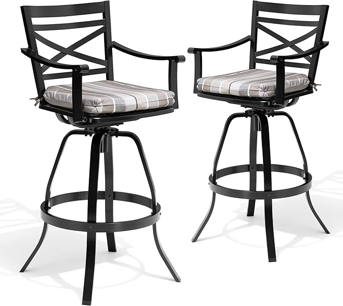 Pellebant 30" Sunbrella Outdoor Bar Stools Set of 8, Aluminum Swivel Patio Bar Height Bar Stools with Back & Footrest, for Deck Lawn Garden(Milano Char)