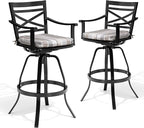 Pellebant 30" Sunbrella Outdoor Bar Stools Set of 8, Aluminum Swivel Patio Bar Height Bar Stools with Back & Footrest, for Deck Lawn Garden(Milano Char)