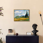 Wieco Art Framed Wall Art of Wheat Field with Cypresses by Vincent Van Gogh Paintings Reproduction Abstract Canvas Prints for Home Living Room Decorations Bronze Gold Frame